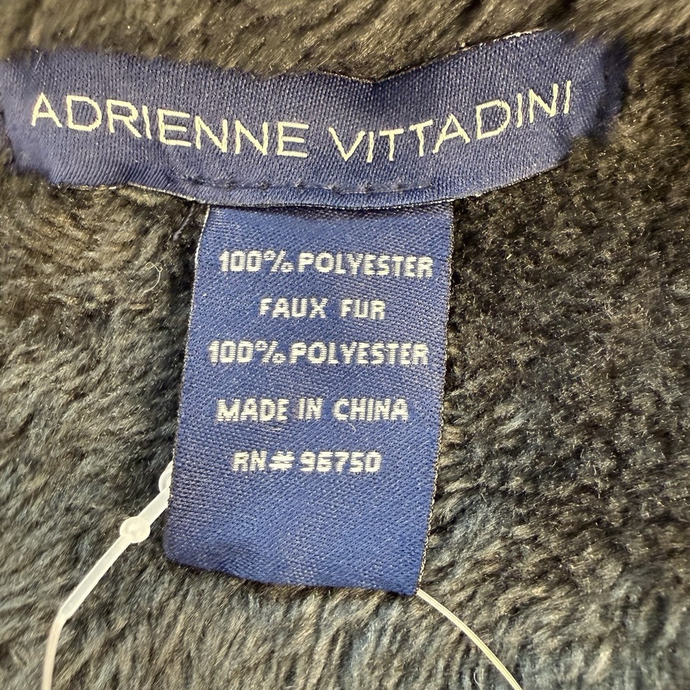 NWT Adrienne Vittadini Black White Faux Fur Trim Kimono‎ Poncho One Size ($112) - Picture 13 of 14